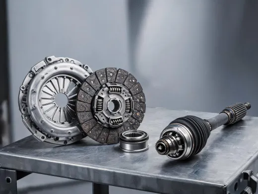 Exedy clutch kit components arranged for catalog photography